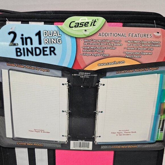 New Case It 2 in1 Dual 3 Ring Binder Dividers Mesh Pockets Folder Shoulder Strap - Picture 3 of 16